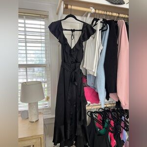 Show Me Your Mumu Samantha Ruffle Dress in black satin